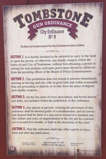 Tombstone Gun Ordinance Poster